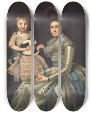 Triptych art skateboard deck of Ralph Earl Portrait Of Mrs William Taylor by Ralph Earl (1751-1801)