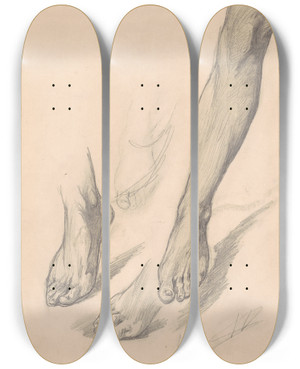 Triptych art skateboard deck of Walter Shirlaw Studies Of Feet by Walter Shirlaw (1838-1909)