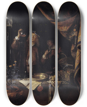 Triptych art skateboard deck of Gerrit Dou A Visit To The Doctor by Gerrit Dou (1613-1675) Triptych art skateboard deck of Gerrit Dou A Visit To The Doctor by Gerrit Dou (1613-1675)
