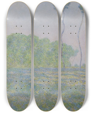 Triptych art skateboard deck of Claude Monet Meadow At Giverny by Claude Monet (1840-1926)