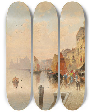 Triptych art skateboard deck of Karl Kaufmann La Giudecca Venice by Karl Kaufmann (1843-1905)