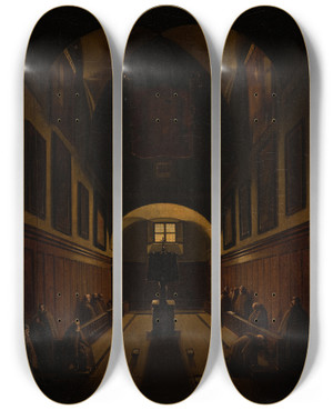 Triptych art skateboard deck of Giovanni Lazzarini The Choir Of The Capuchin Monastry Near The Piazza Barberini by Giovanni Lazzarini (1710-1801)