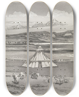 Triptych art skateboard deck of Max Klinger Zelt Zelt Opus Xiv 1 Teil Nr 2 by Max Klinger (1857-1920)