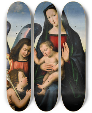 Triptych art skateboard deck of Mariotto Albertinelli The Virginand Child With The Young Saint John The Baptist And An Angel by Mariotto Albertinelli (1474-1515)