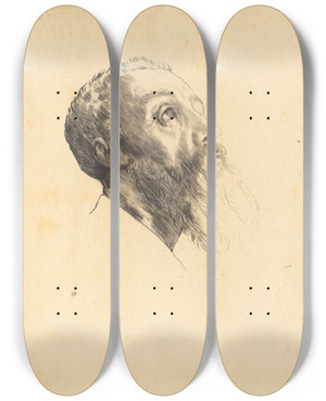 Triptych art skateboard deck of Alphonse Legros Head Of A Model Tete De Modele_1 by Alphonse Legros (1837-1911)