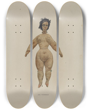 Triptych art skateboard deck of Max Fernekes Nude Doll by Max Fernekes