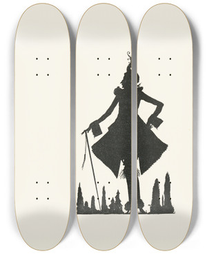 Triptych art skateboard deck of Harry Clarke Riquet With The Tuft by Harry Clarke (1889-1931)