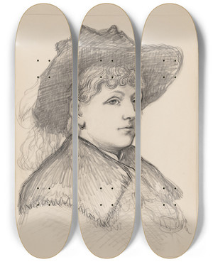 Triptych art skateboard deck of Thomas Nast Sarah Edwards Nast by Thomas Nast (1840-1902)