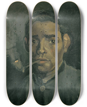 Triptych art skateboard deck of Vincent Van Gogh Head Of A Man by Vincent van Gogh (1853-1890)