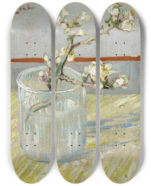 Triptych art skateboard deck of Vincent Van Gogh Sprig Of Flowering Almond In A Glass by Vincent van Gogh (1853-1890)