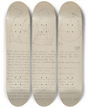 Triptych art skateboard deck of Bessie Forman Dress Pattern_1 by Bessie Forman