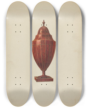 Triptych art skateboard deck of Harry Eisman Knife And Spoon Box by Harry Eisman