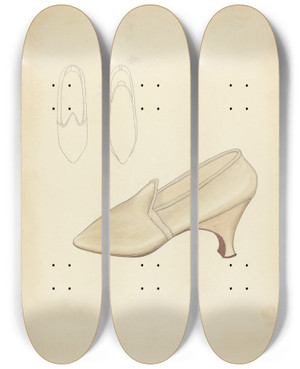 Triptych art skateboard deck of Doris Beer Slippers by Doris Beer