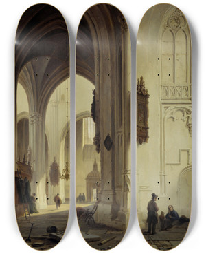 Triptych art skateboard deck of Bartholomeus Johannes Van Hove Church Interior by Bartholomeus Johannes Van Hove (1790-1880)