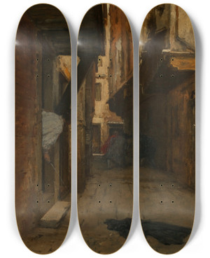 Triptych art skateboard deck of August Von Pettenkofen Straenkampf by August Von Pettenkofen (1822-1889)