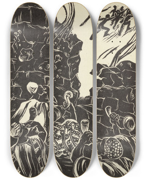 Triptych art skateboard deck of Letterio Calapai How God Fix Jonah Pl21 by Letterio Calapai (1902-1993)