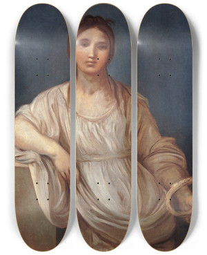 Triptych art skateboard deck of Guido Reni Portrait Of Girl With A Crown by Guido Reni (1575-1642)