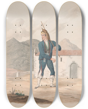 Triptych art skateboard deck of Alfred Diston La Palma by Alfred Diston (1793-1861)
