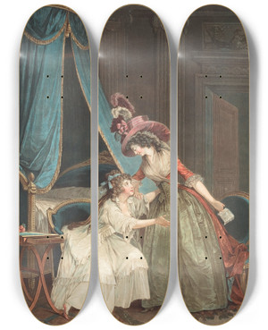 Triptych art skateboard deck of Jean Franois Janinet Lindiscretion by Jean Francois Janinet (1752-1814)