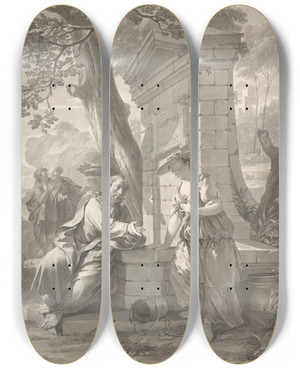 Triptych art skateboard deck of Nicolaas Verkolje Christ And The Woman Of Samaria by Nicolaas Verkolje (1673-1746)
