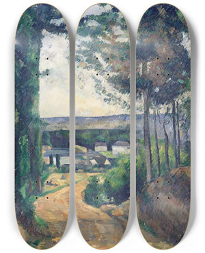 Triptych art skateboard deck of Paul Czanne Road Leading To The Lake by Paul Cezanne (1839-1906)
