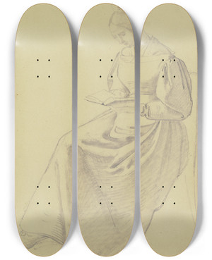 Triptych art skateboard deck of August Lucas Reading Girl_2 by August Lucas (1803-1863)