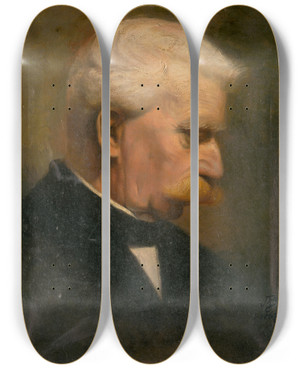 Triptych art skateboard deck of Vojtech Angyal Head Study Of An Old Man by Vojtech Angyal (1847-1928)