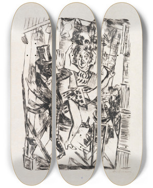 Triptych art skateboard deck of Max Beckmann Tauentzienpalast by Max Beckmann (1884-1950)