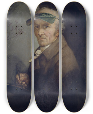 Triptych art skateboard deck of Anton Graff Selfportrait With Eyeshade by Anton Graff (1736-1813)