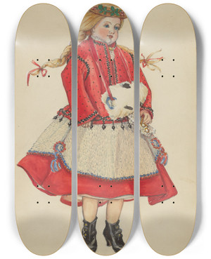 Triptych art skateboard deck of Esther Peck Doll by Esther Peck