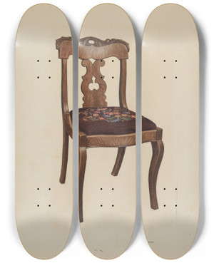 Triptych art skateboard deck of Lelah Nelson Side Chair by Lelah Nelson