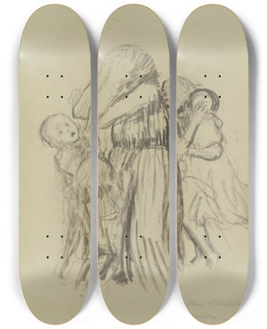 Triptych art skateboard deck of Kthe Kollwitz Gefallen_1 by Kthe Kollwitz (1867-1945)