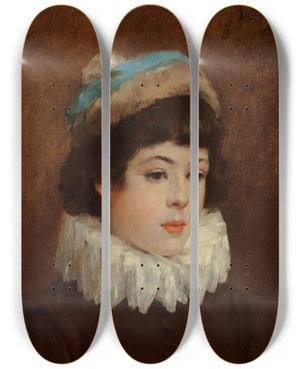 Triptych art skateboard deck of Henry Bacon Portrait Of A Young Girl by Henry Bacon (1839-1912)