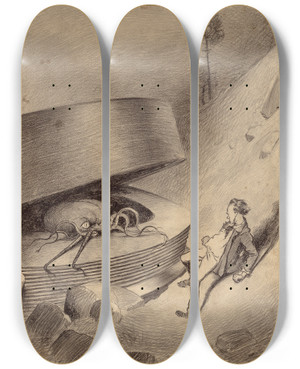 Triptych art skateboard deck of Henrique Alvim Corra Martian Emerges by Henrique Alvim Correa (1876-1910)