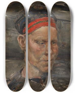 Triptych art skateboard deck of Akseli Gallenkallela Portrait Of A Karelian Woman by Akseli Gallen Kallela (1865-1931)