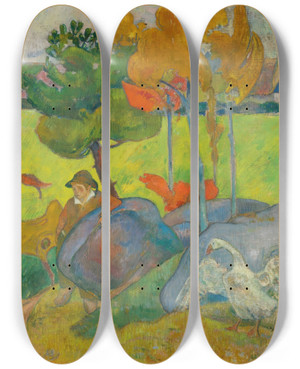 Triptych art skateboard deck of Paul Gauguin Petit Breton Loie by Paul Gauguin (1848-1903)