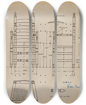 Triptych art skateboard deck of Margaret Knapp Armchair by Margaret Knapp