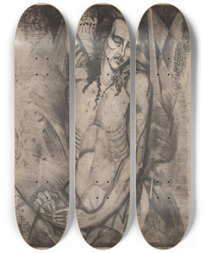 Triptych art skateboard deck of Lodewijk Schelfhout Naakte Man Met Gesloten Ogen by Lodewijk Schelfhout (1881-1943)