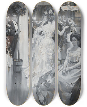 Triptych art skateboard deck of Howard Chandler Christy The Gala by Howard Chandler Christy (1873-1952)