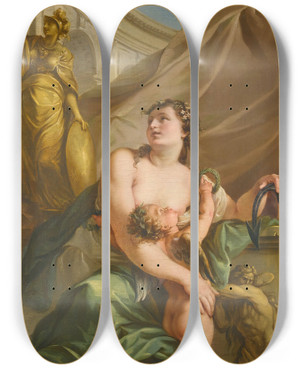 Triptych art skateboard deck of John Francis Rigaud Hope Nursing The Love Of Glory by John Francis Rigaud (1742-1810)