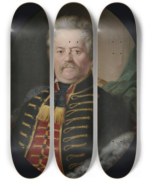 Triptych art skateboard deck of Anton Ebert Bildnis Eines Vornehmen Herrn In Husarenuniform by Anton Ebert (1845-1896)
