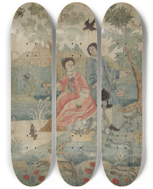 Triptych art skateboard deck of Phyllis Dorr Petit Point Embroidery by Phyllis Dorr