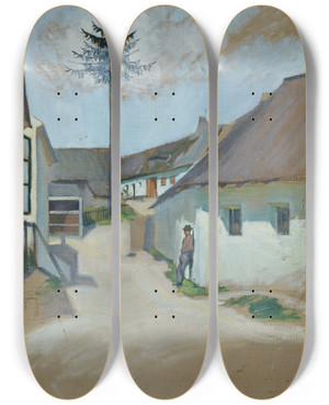Triptych art skateboard deck of Josef Wawra Dorfstrae by Josef Wawra (1893-1935)