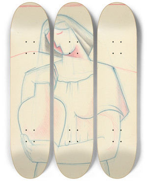 Triptych art skateboard deck of Mikul Galanda Girl With A Jug_2 by Mikulas Galanda (1895-1938)