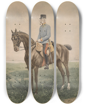 Triptych art skateboard deck of Julius Von Blaas Kaiser Franz Joseph Zu Pferd by Julius Von Blaas (1845-1923)