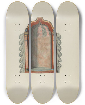 Triptych art skateboard deck of Albert Pratt Shrine For Statuette by Albert Pratt