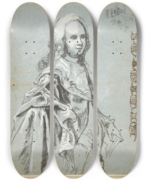 Triptych art skateboard deck of Carl Gustaf Pilo Studie Til Et Portrt Formentlig Af A G Moltke Til Hjre P Bladet Studie Til Elefantridderordenens Kde by Carl Gustaf Pilo (1711-1793)