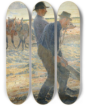 Triptych art skateboard deck of Jeanbaptistecamille Corot Seine Landscape Near Chatou by Jean-Baptiste-Camille Corot (1796-1875)