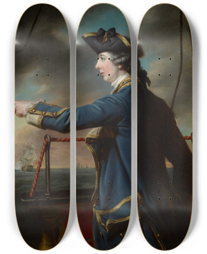 Triptych art skateboard deck of Francis Cotes Portrait Of Captain Edward Knowles Rn 17421762 by Francis Cotes (1726-1770)