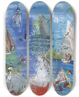 Triptych art skateboard deck of Raoul Dufy Amphitrite_2 by Raoul Dufy (1877-1953)